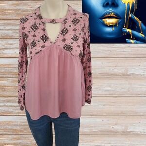 ADAM LEVINE COLLECTION‎ PINK RAYON BELL SLEEVE FLOWY BOHO FLOWY BLOUSE SIZE XS